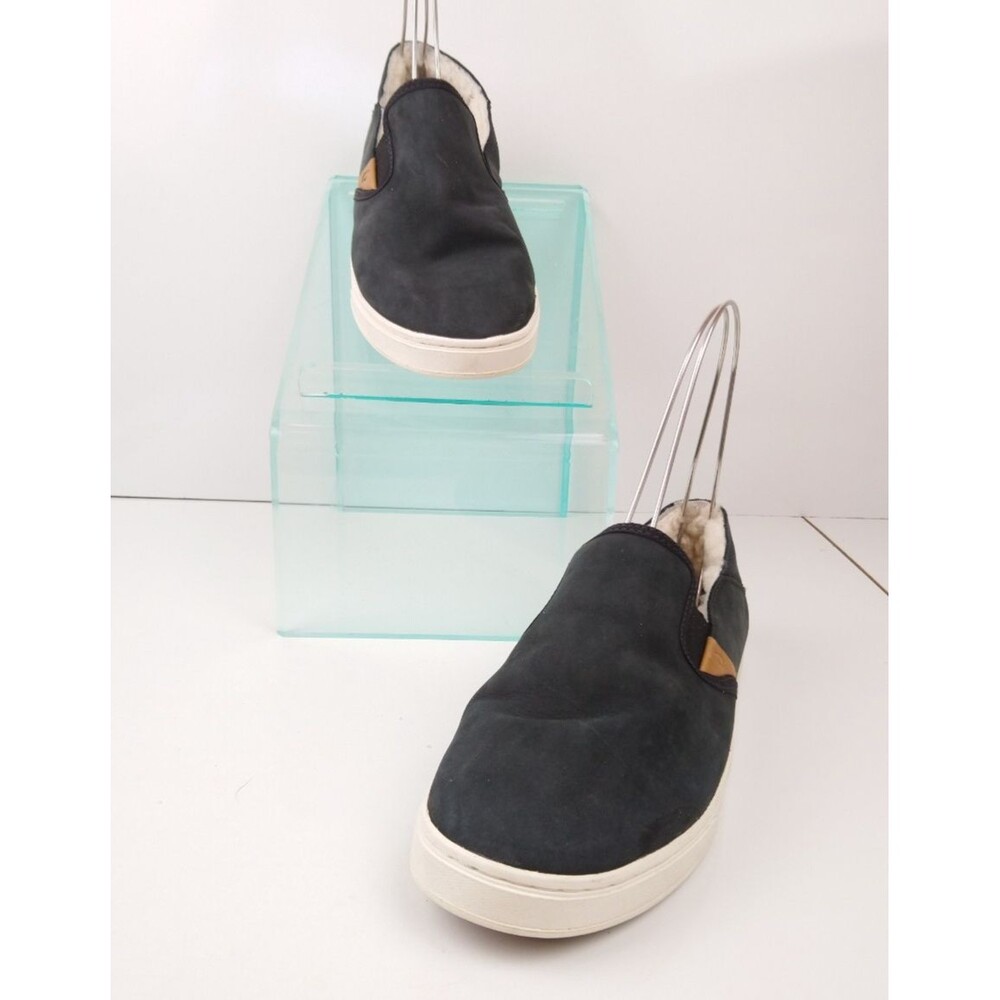 Olu Kai Pehuea Heu Slip On Shoes Black Leather Shearling Lined Women's Size 8